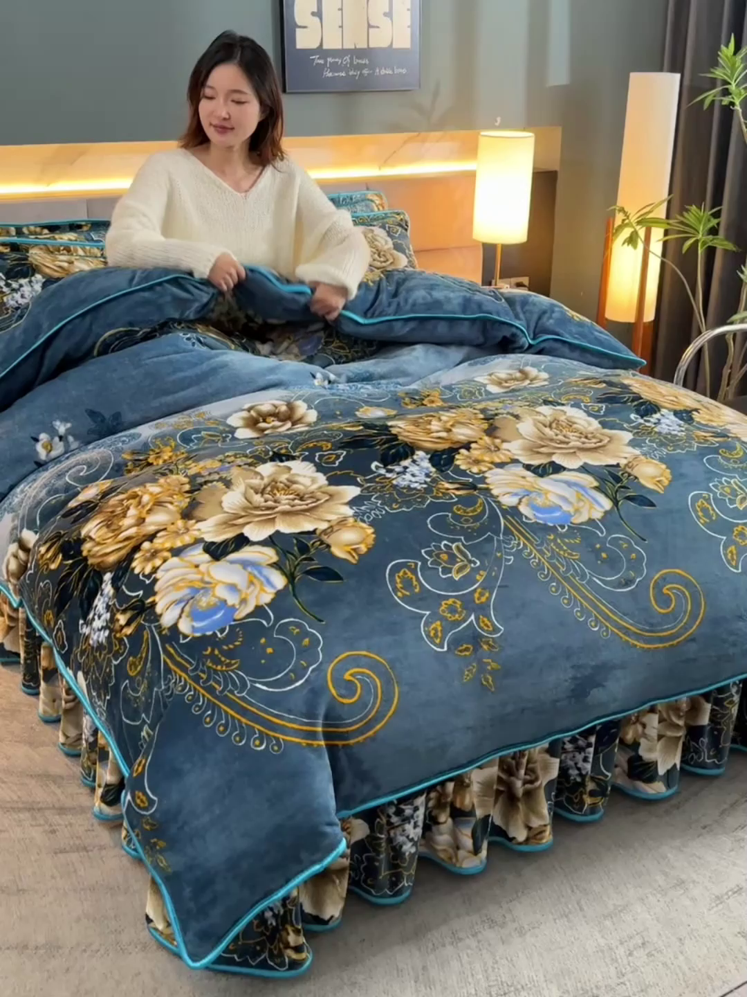 91家纺网 家纺一手货源 找家纺 缘莉娜家纺 2025高克重8斤牛奶绒四件套金貂绒法莱绒加厚保暖直播电商爆款 花样情怀