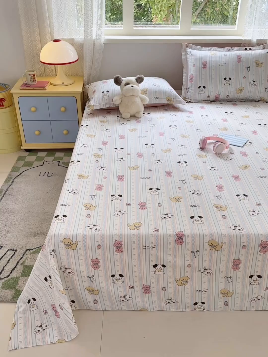 91家纺网 家纺一手货源 找家纺 拾物记 2026新款第一批12868A类新疆全棉单品床单系列 粉粉猫咪酱