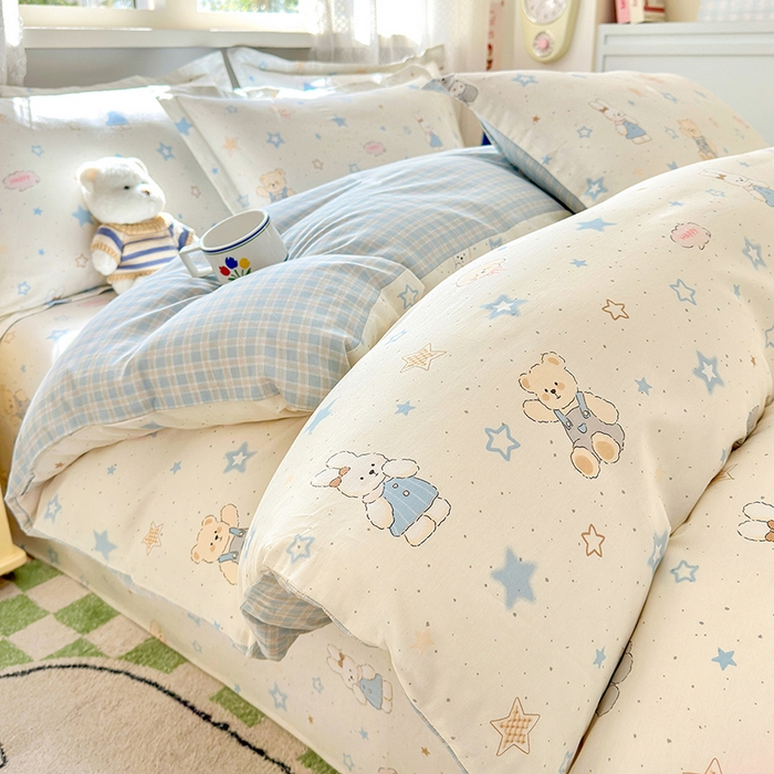 91家纺网 家纺一手货源 找家纺 拾物记 2026新款第一批12868A类新疆全棉单品被套系列（预留7-9厘米的缩水尺寸，加厚金属双拉链头、暗线四面锁边，四角全棉绑带） 星星童话园