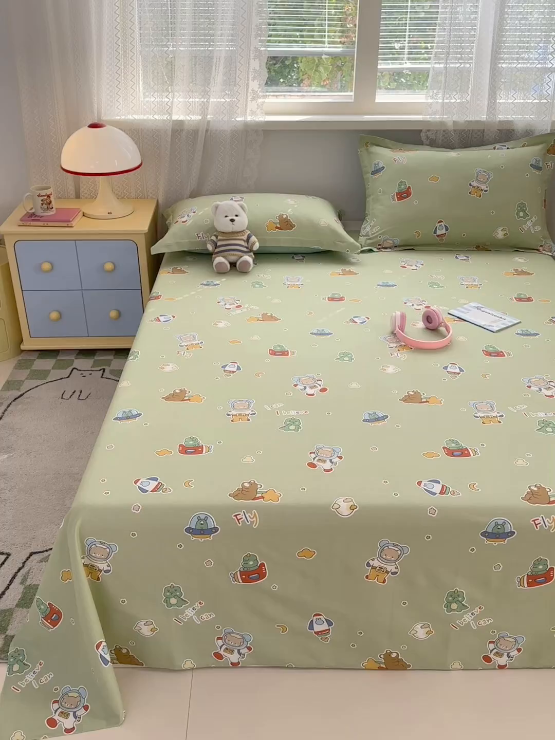 91家纺网 家纺一手货源 找家纺 拾物记 2026新款第一批12868A类新疆全棉单品床单系列 太空熊