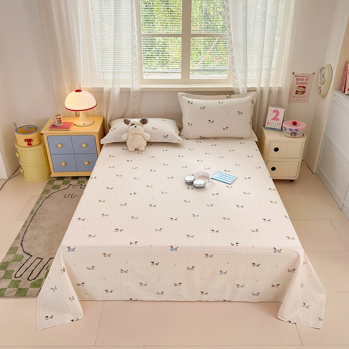 91家纺网 家纺一手货源 找家纺 拾物记 2026新款第一批12868A类新疆全棉单品床单系列 星星柯基