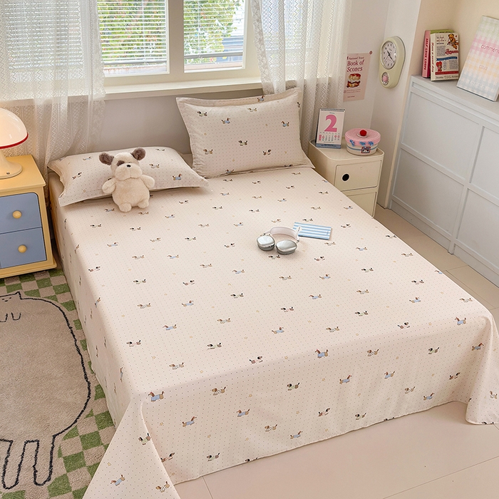 91家纺网 家纺一手货源 找家纺 拾物记 2026新款第一批12868A类新疆全棉单品床单系列 星星柯基