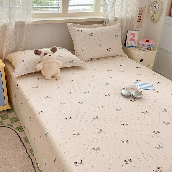 91家纺网 家纺一手货源 找家纺 拾物记 2026新款第一批12868A类新疆全棉单品床单系列 星星柯基