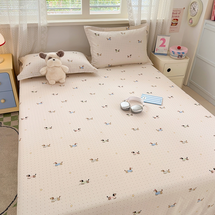 91家纺网 家纺一手货源 找家纺 拾物记 2026新款第一批12868A类新疆全棉单品床单系列 星星柯基