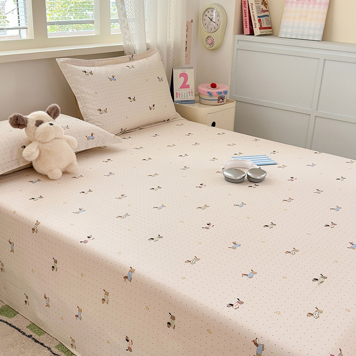 91家纺网 家纺一手货源 找家纺 拾物记 2026新款第一批12868A类新疆全棉单品床单系列 星星柯基