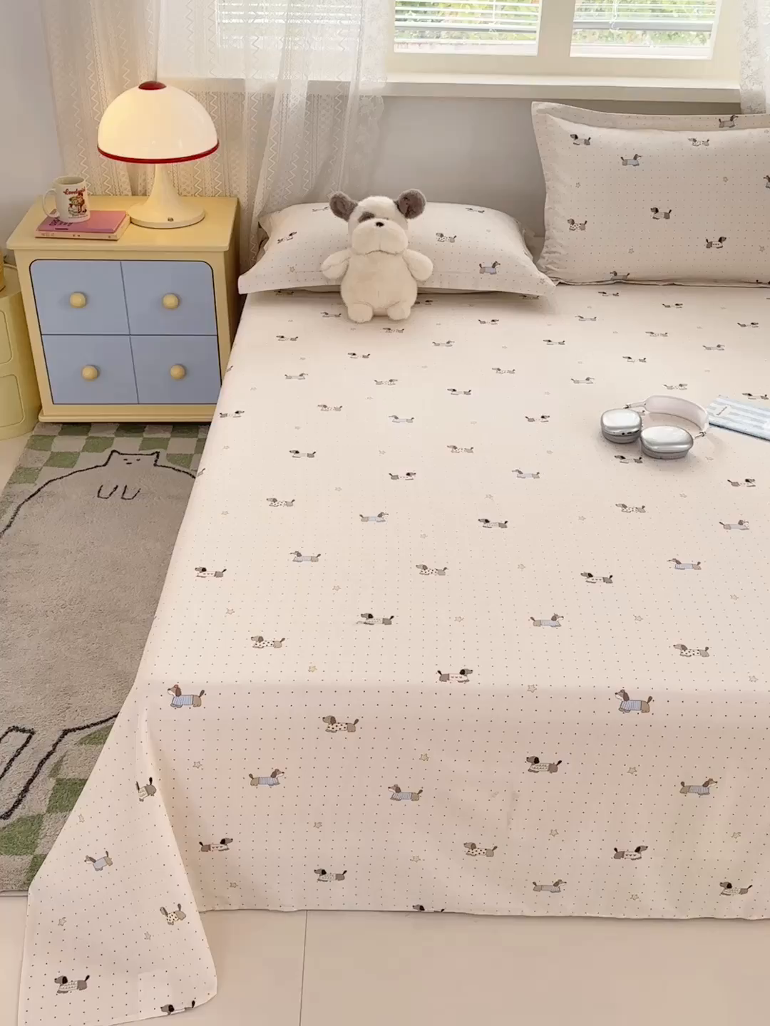 91家纺网 家纺一手货源 找家纺 拾物记 2026新款第一批12868A类新疆全棉单品床单系列 星星柯基