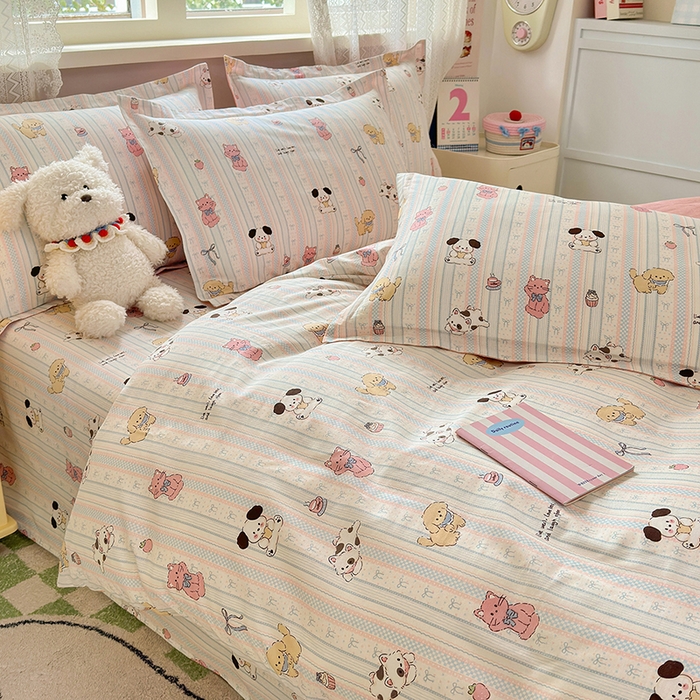 91家纺网 家纺一手货源 找家纺 拾物记 2026新款第一批12868A类全棉单品被套系列（预留7-9厘米的缩水尺寸，加厚金属双拉链头、暗线四面锁边，四角全棉绑带） 粉粉猫咪酱