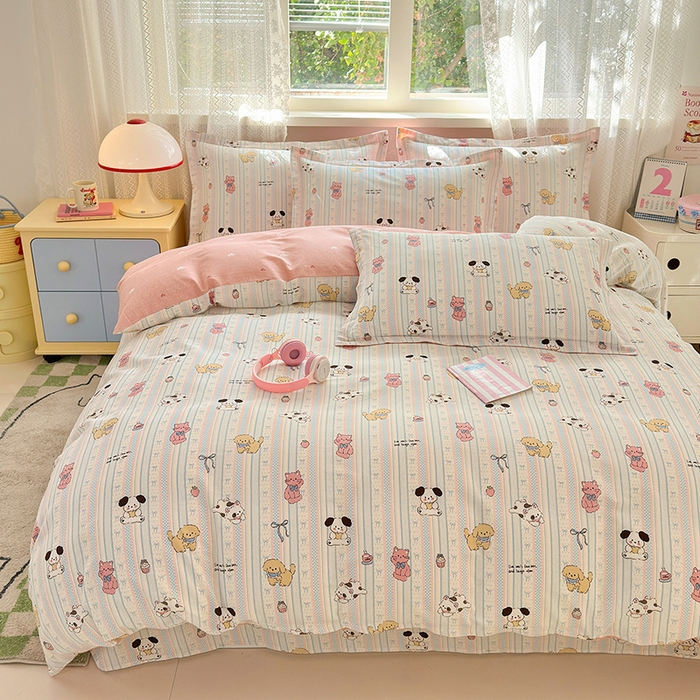 91家纺网 家纺一手货源 找家纺 拾物记 2026新款第一批12868A类全棉单品被套系列（预留7-9厘米的缩水尺寸，加厚金属双拉链头、暗线四面锁边，四角全棉绑带） 粉粉猫咪酱