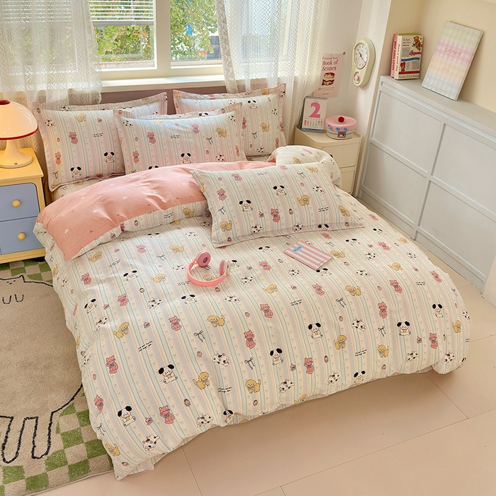 91家纺网 家纺一手货源 找家纺 拾物记 2026新款第一批12868A类全棉单品被套系列（预留7-9厘米的缩水尺寸，加厚金属双拉链头、暗线四面锁边，四角全棉绑带） 粉粉猫咪酱