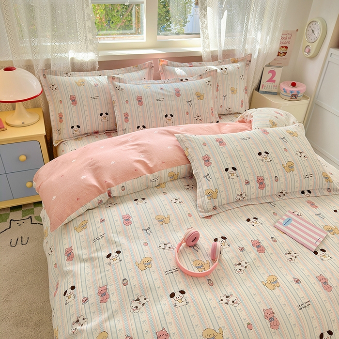 91家纺网 家纺一手货源 找家纺 拾物记 2026新款第一批12868A类全棉单品被套系列（预留7-9厘米的缩水尺寸，加厚金属双拉链头、暗线四面锁边，四角全棉绑带） 粉粉猫咪酱