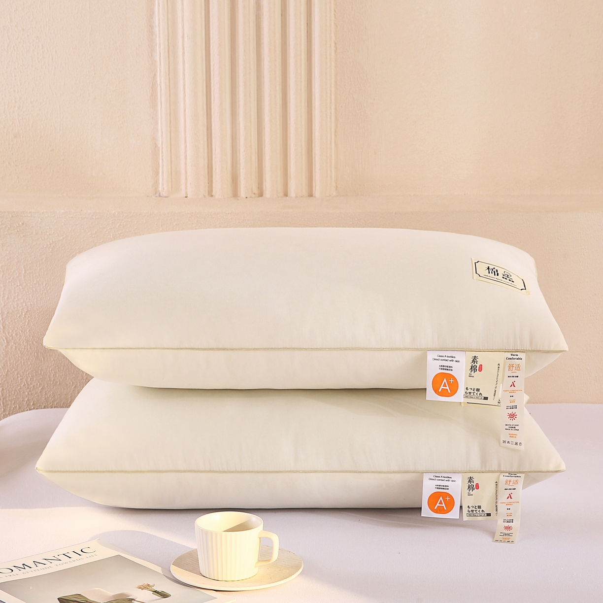 91家纺网 家纺一手货源 找家纺 永乐枕芯 2025新款A类原生态素棉枕原棉酒店枕大豆枕护颈椎成人学生枕枕头枕芯 白色单边中枕