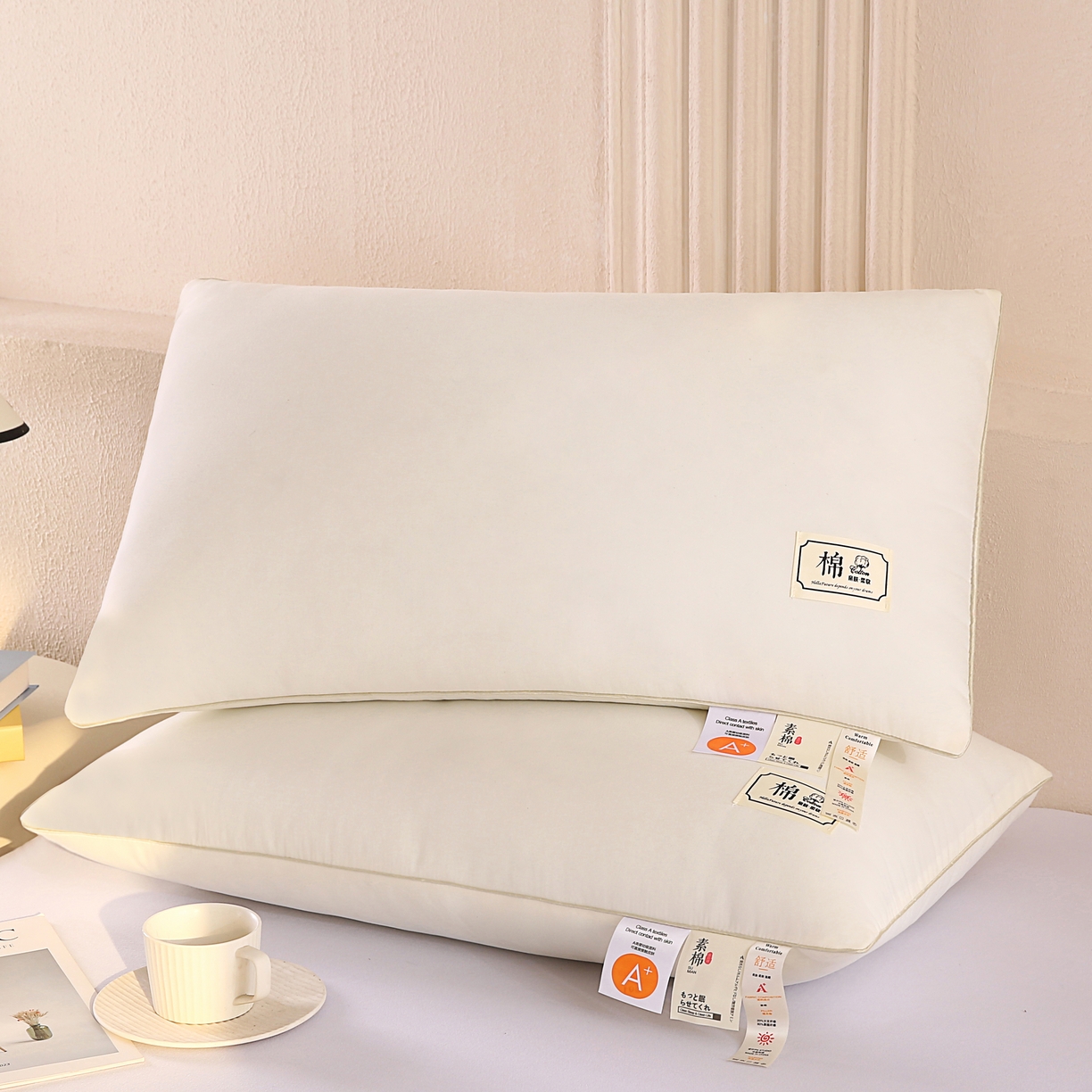 91家纺网 家纺一手货源 找家纺 永乐枕芯 2025新款A类原生态素棉枕原棉酒店枕大豆枕护颈椎成人学生枕枕头枕芯 白色单边高枕