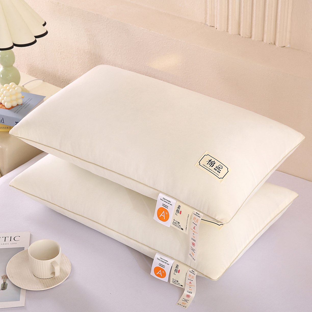 91家纺网 家纺一手货源 找家纺 永乐枕芯 2025新款A类原生态素棉枕原棉酒店枕大豆枕护颈椎成人学生枕枕头枕芯 白色单边低枕