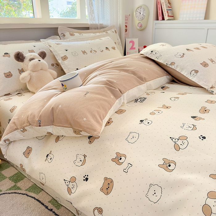 91家纺网 家纺一手货源 找家纺 拾物记 2026新款第一批12868A类新疆全棉单品被套系列（预留7-9厘米的缩水尺寸，加厚金属双拉链头、暗线四面锁边，四角全棉绑带） 简笔小汪