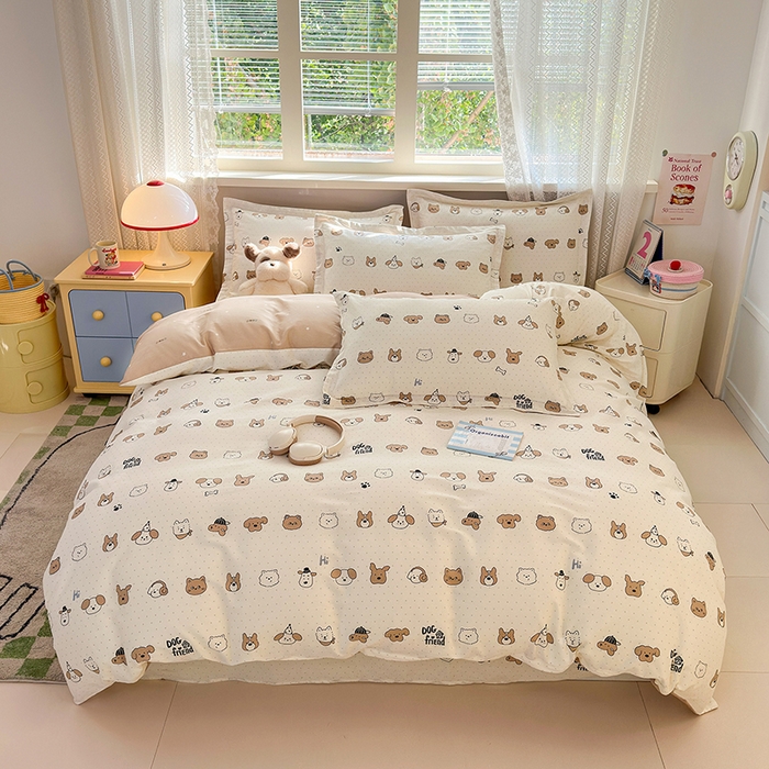 91家纺网 家纺一手货源 找家纺 拾物记 2026新款第一批12868A类新疆全棉单品被套系列（预留7-9厘米的缩水尺寸，加厚金属双拉链头、暗线四面锁边，四角全棉绑带） 简笔小汪