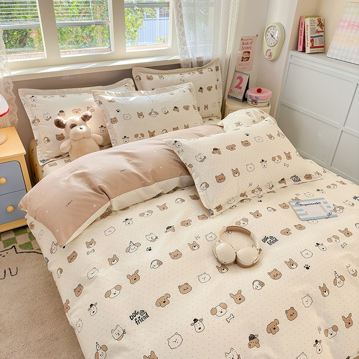 91家纺网 家纺一手货源 找家纺 拾物记 2026新款第一批12868A类新疆全棉单品被套系列（预留7-9厘米的缩水尺寸，加厚金属双拉链头、暗线四面锁边，四角全棉绑带） 简笔小汪