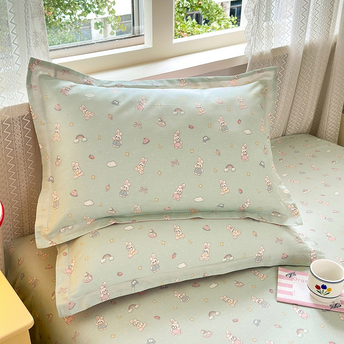 91家纺网 家纺一手货源 找家纺 拾物记 2026新款第一批12868A类全棉单品枕套系列 彩虹兔