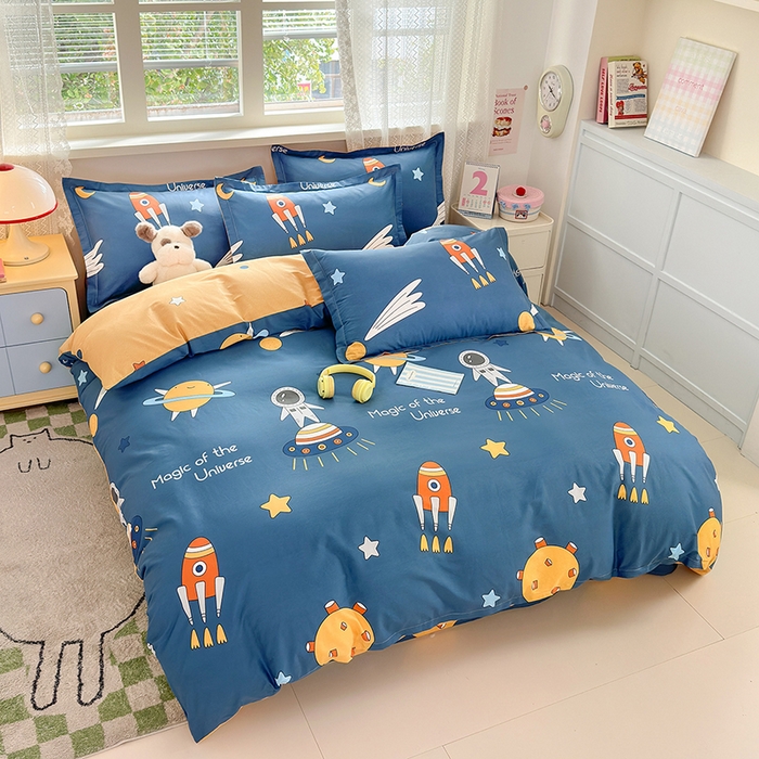 91家纺网 家纺一手货源 找家纺 拾物记 2026新款第一批12868A类新疆全棉单品被套系列（预留7-9厘米的缩水尺寸，加厚金属双拉链头、暗线四面锁边，四角全棉绑带） 快乐宇航员