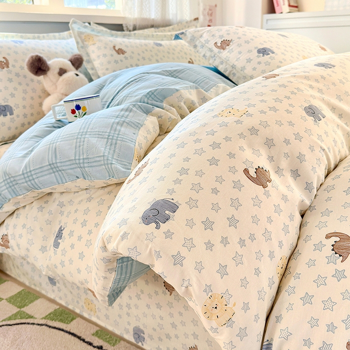 拾物记 2026新款第一批12868A类新疆全棉单品被套系列（预留7-9厘米的缩水尺寸，加厚金属双拉链头、暗线四面锁边，四角全棉绑带） 蓝星动物园