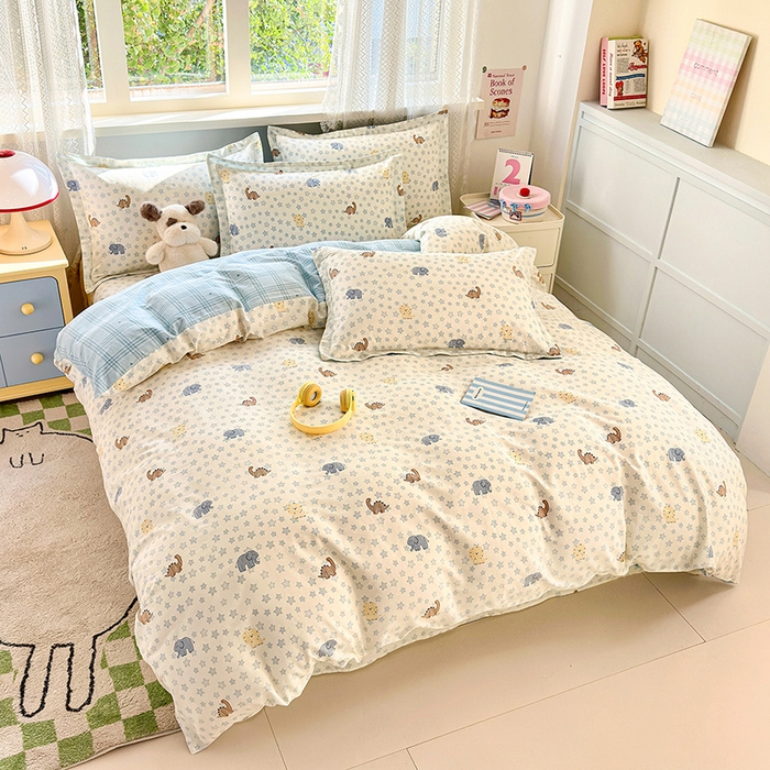 91家纺网 家纺一手货源 找家纺 拾物记 2026新款第一批12868A类新疆全棉单品被套系列（预留7-9厘米的缩水尺寸，加厚金属双拉链头、暗线四面锁边，四角全棉绑带） 蓝星动物园