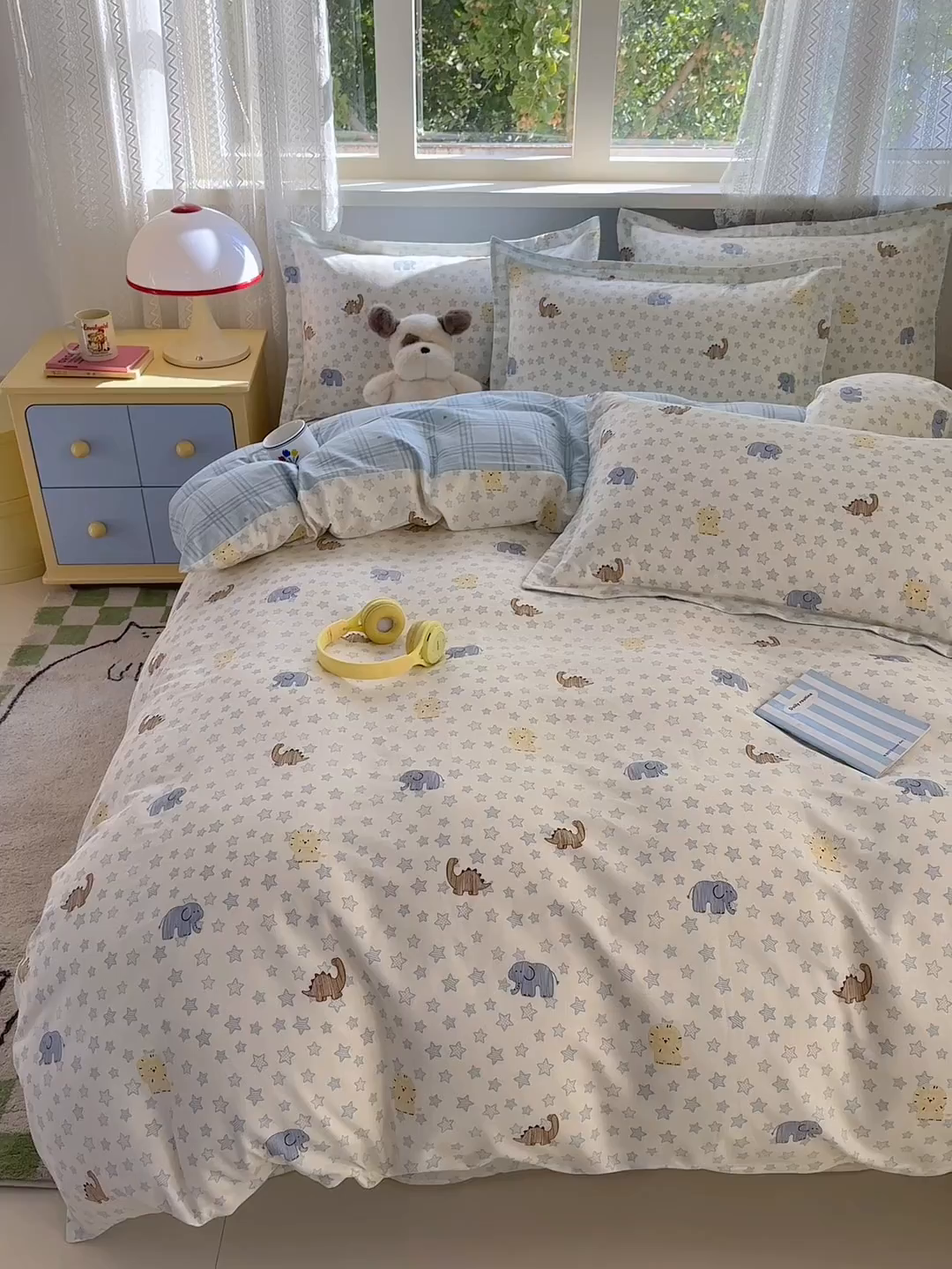 91家纺网 家纺一手货源 找家纺 拾物记 2026新款第一批12868A类新疆全棉单品被套系列（预留7-9厘米的缩水尺寸，加厚金属双拉链头、暗线四面锁边，四角全棉绑带） 蓝星动物园