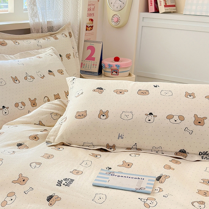 91家纺网 家纺一手货源 找家纺 拾物记 2026新款第一批12868A类全棉单品枕套系列 简笔小汪