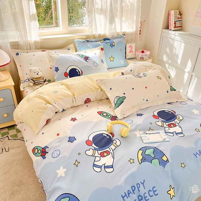 91家纺网 家纺一手货源 找家纺 拾物记 2026新款第一批12868A类全棉单品被套系列（预留7-9厘米的缩水尺寸，加厚金属双拉链头、暗线四面锁边，四角全棉绑带） 太空卫士