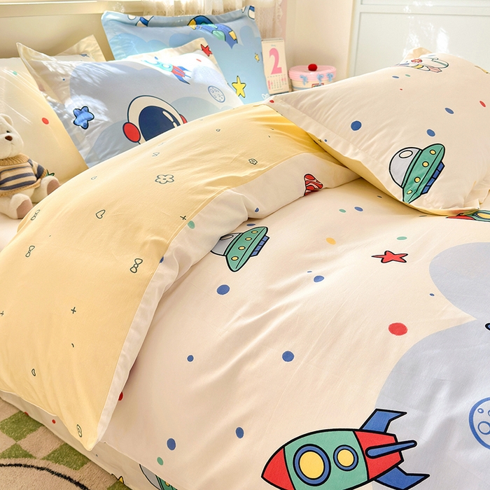 91家纺网 家纺一手货源 找家纺 拾物记 2026新款第一批12868A类全棉单品被套系列（预留7-9厘米的缩水尺寸，加厚金属双拉链头、暗线四面锁边，四角全棉绑带） 太空卫士