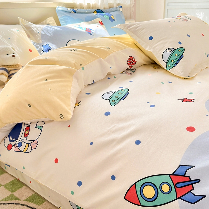 91家纺网 家纺一手货源 找家纺 拾物记 2026新款第一批12868A类全棉单品被套系列（预留7-9厘米的缩水尺寸，加厚金属双拉链头、暗线四面锁边，四角全棉绑带） 太空卫士