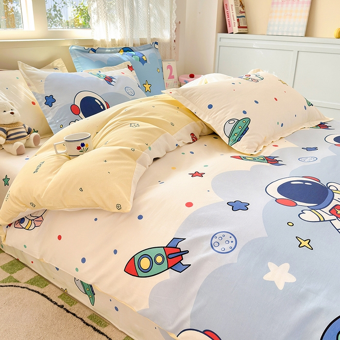 91家纺网 家纺一手货源 找家纺 拾物记 2026新款第一批12868A类全棉单品被套系列（预留7-9厘米的缩水尺寸，加厚金属双拉链头、暗线四面锁边，四角全棉绑带） 太空卫士