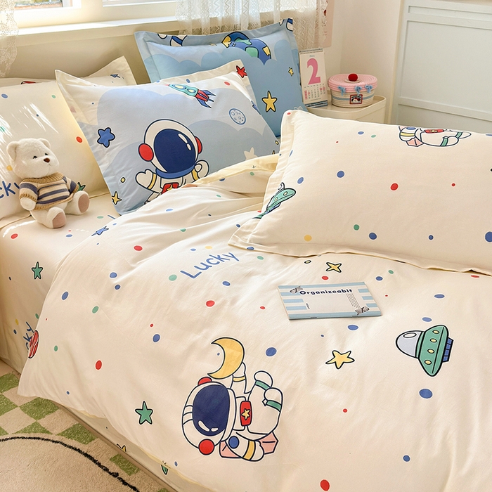 91家纺网 家纺一手货源 找家纺 拾物记 2026新款第一批12868A类全棉单品被套系列（预留7-9厘米的缩水尺寸，加厚金属双拉链头、暗线四面锁边，四角全棉绑带） 太空卫士