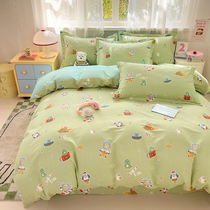 91家纺网 家纺一手货源 找家纺 拾物记 2026新款第一批12868A类全棉单品被套系列（预留7-9厘米的缩水尺寸，加厚金属双拉链头、暗线四面锁边，四角全棉绑带） 太空熊