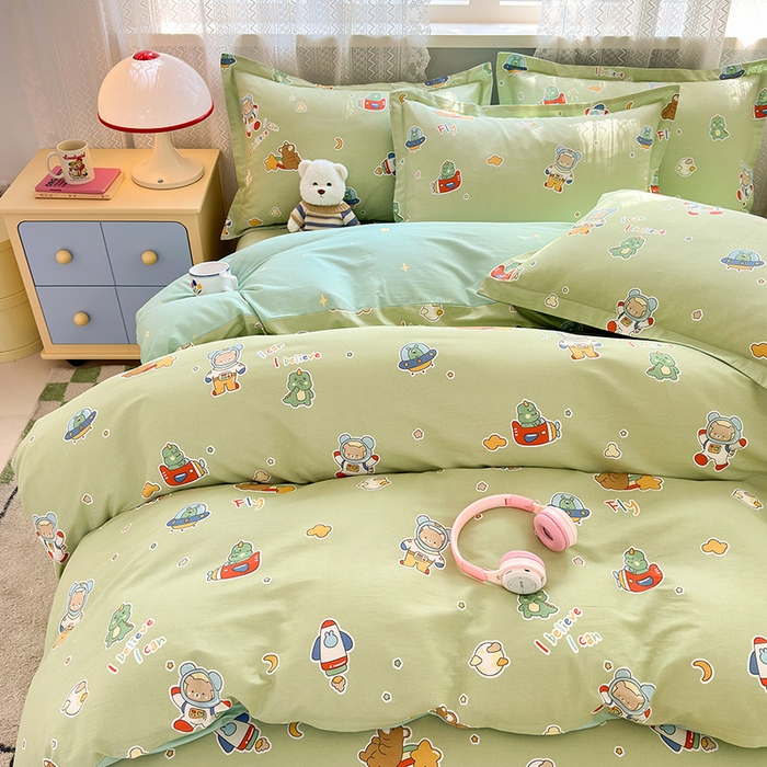 91家纺网 家纺一手货源 找家纺 拾物记 2026新款第一批12868A类全棉单品被套系列（预留7-9厘米的缩水尺寸，加厚金属双拉链头、暗线四面锁边，四角全棉绑带） 太空熊