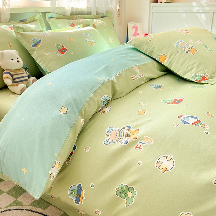 91家纺网 家纺一手货源 找家纺 拾物记 2026新款第一批12868A类全棉单品被套系列（预留7-9厘米的缩水尺寸，加厚金属双拉链头、暗线四面锁边，四角全棉绑带） 太空熊