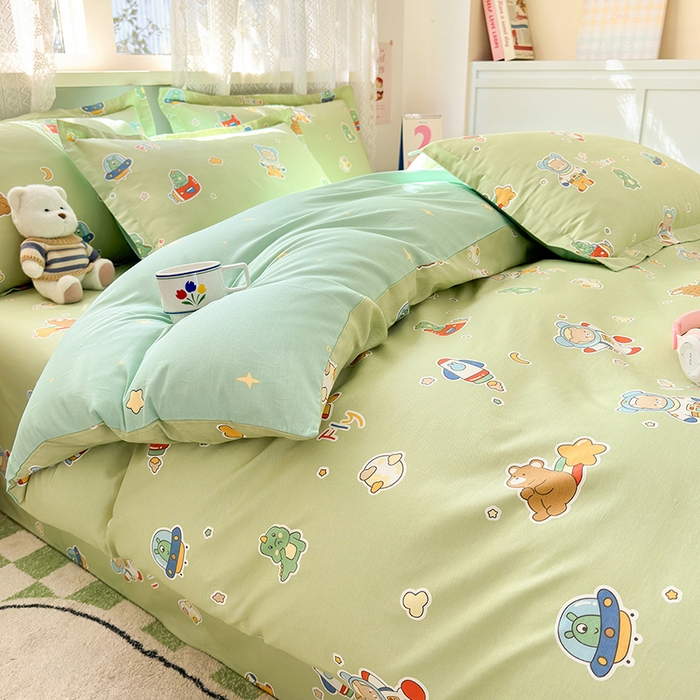 91家纺网 家纺一手货源 找家纺 拾物记 2026新款第一批12868A类全棉单品被套系列（预留7-9厘米的缩水尺寸，加厚金属双拉链头、暗线四面锁边，四角全棉绑带） 太空熊