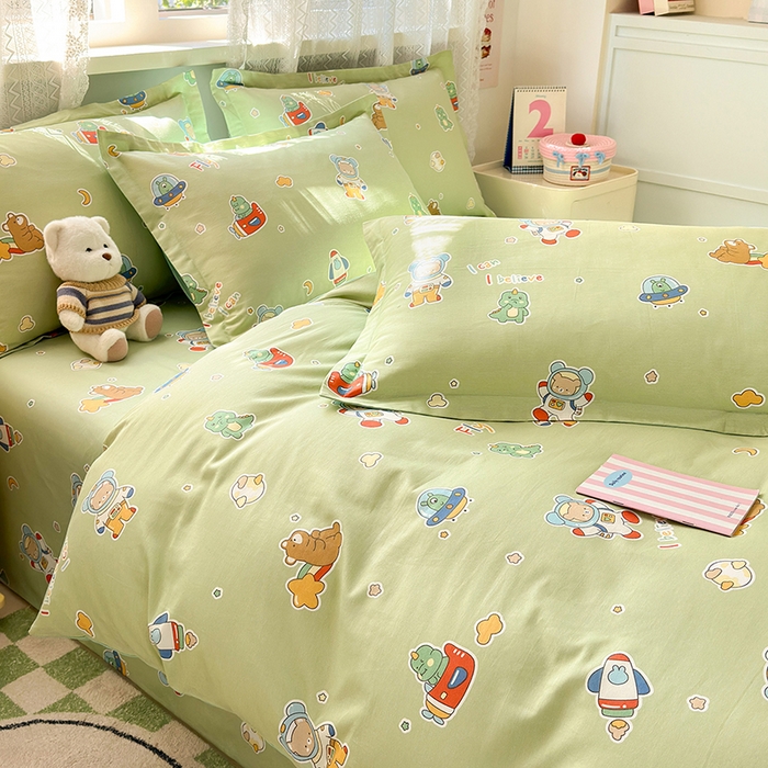 91家纺网 家纺一手货源 找家纺 拾物记 2026新款第一批12868A类全棉单品被套系列（预留7-9厘米的缩水尺寸，加厚金属双拉链头、暗线四面锁边，四角全棉绑带） 太空熊