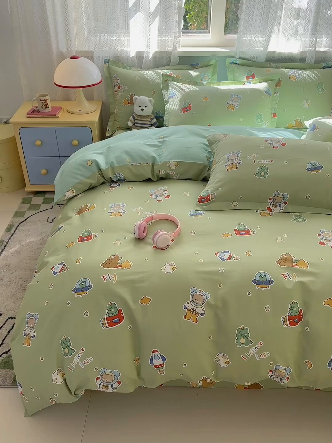 91家纺网 家纺一手货源 找家纺 拾物记 2026新款第一批12868A类全棉单品被套系列（预留7-9厘米的缩水尺寸，加厚金属双拉链头、暗线四面锁边，四角全棉绑带） 太空熊