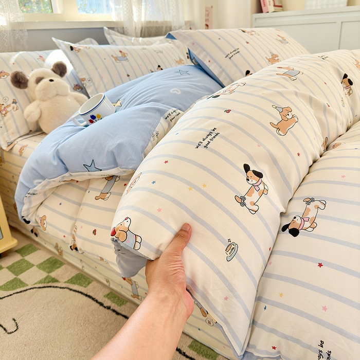 91家纺网 家纺一手货源 找家纺 拾物记 2026新款第一批12868A类全棉单品被套系列（预留7-9厘米的缩水尺寸，加厚金属双拉链头、暗线四面锁边，四角全棉绑带） 糖纸童年