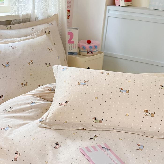 91家纺网 家纺一手货源 找家纺 拾物记 2026新款第一批12868A类全棉单品枕套系列 星星柯基