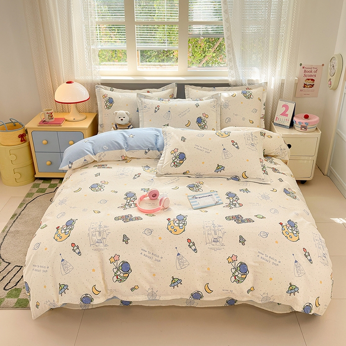 91家纺网 家纺一手货源 找家纺 拾物记 2026新款第一批12868A类全棉单品被套系列（预留7-9厘米的缩水尺寸，加厚金属双拉链头、暗线四面锁边，四角全棉绑带） 星际仔仔