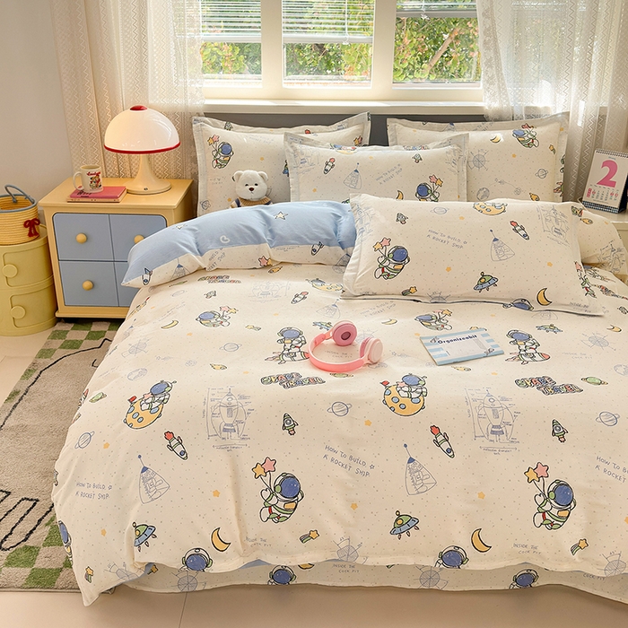 91家纺网 家纺一手货源 找家纺 拾物记 2026新款第一批12868A类全棉单品被套系列（预留7-9厘米的缩水尺寸，加厚金属双拉链头、暗线四面锁边，四角全棉绑带） 星际仔仔