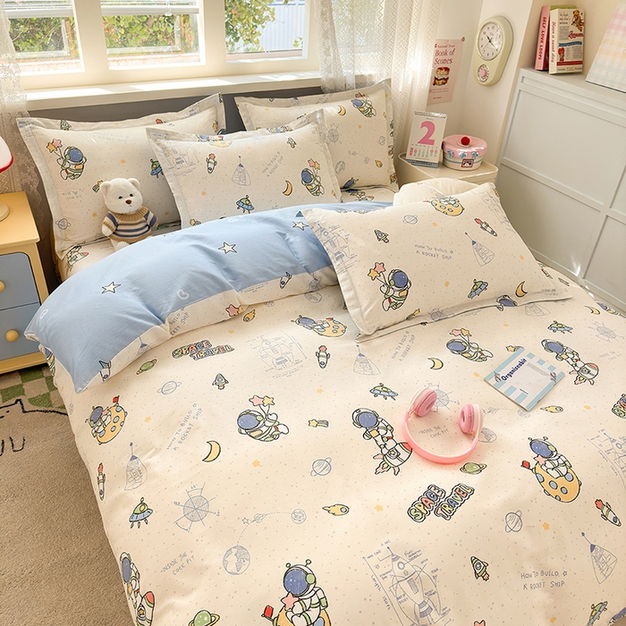 91家纺网 家纺一手货源 找家纺 拾物记 2026新款第一批12868A类全棉单品被套系列（预留7-9厘米的缩水尺寸，加厚金属双拉链头、暗线四面锁边，四角全棉绑带） 星际仔仔