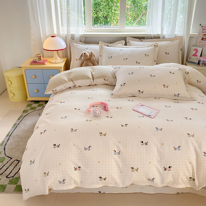 91家纺网 家纺一手货源 找家纺 拾物记 2026新款第一批12868A类新疆全棉单品被套系列（预留7-9厘米的缩水尺寸，加厚金属双拉链头、暗线四面锁边，四角全棉绑带） 星星柯基