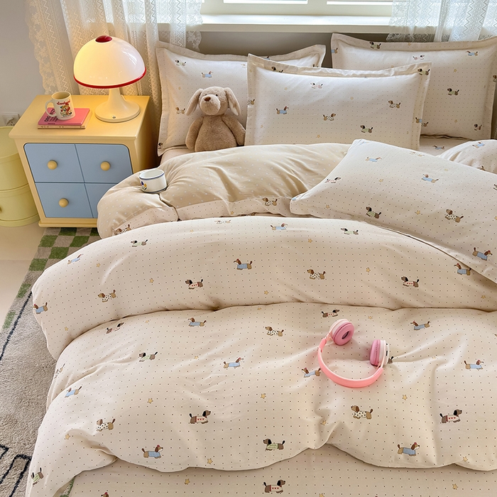 91家纺网 家纺一手货源 找家纺 拾物记 2026新款第一批12868A类新疆全棉单品被套系列（预留7-9厘米的缩水尺寸，加厚金属双拉链头、暗线四面锁边，四角全棉绑带） 星星柯基