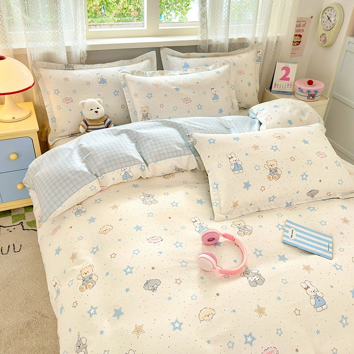 91家纺网 家纺一手货源 找家纺 拾物记 2026新款第一批12868A类新疆全棉单品被套系列（预留7-9厘米的缩水尺寸，加厚金属双拉链头、暗线四面锁边，四角全棉绑带） 星星童话园