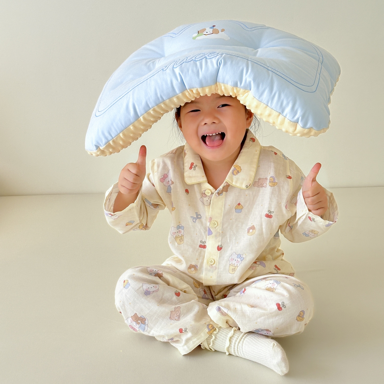 91家纺网 家纺一手货源 找家纺 北鸣有鱼枕芯馆 2025新款苹果狗系列100S全棉豆豆枕枕头枕芯 全棉苹果狗蓝色-40x60cm