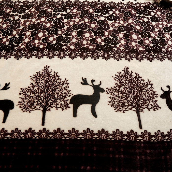 91家纺网 家纺一手货源 找家纺 益利多 2026新款160克法莱绒毛毯水晶绒外贸跨境盖毯珊瑚绒可单个压缩 麋鹿森林