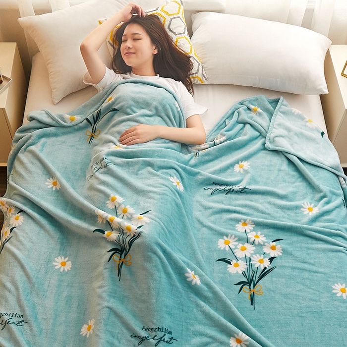 91家纺网 家纺一手货源 找家纺 益利多 2026新款160克法莱绒毛毯水晶绒外贸跨境盖毯珊瑚绒可单个压缩 陌上花开