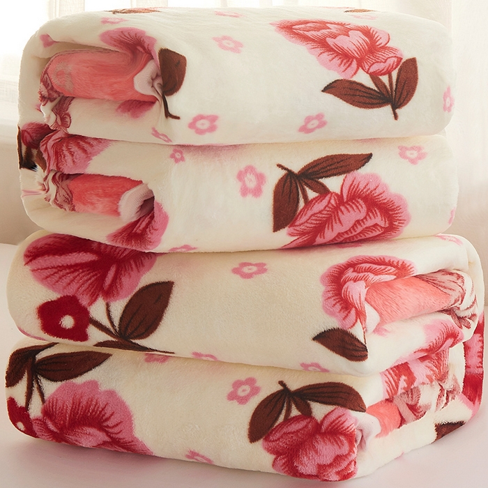 益利多 2026新款160克法莱绒毛毯水晶绒外贸跨境盖毯珊瑚绒可单个压缩 浓情花语