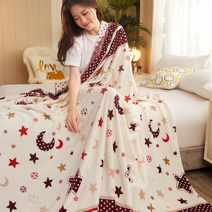 91家纺网 家纺一手货源 找家纺 益利多 2026新款160克法莱绒毛毯水晶绒外贸跨境盖毯珊瑚绒可单个压缩 星月时光